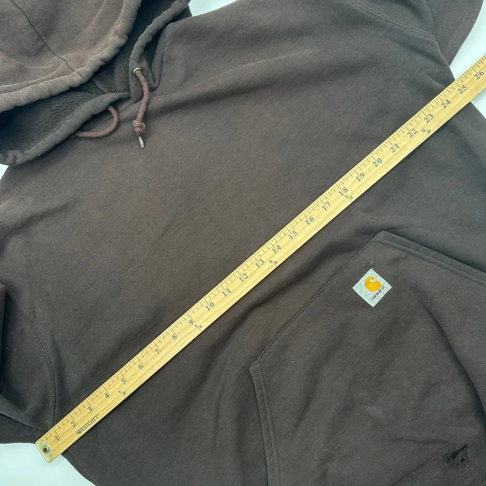 Carhartt K288 DKB Mens Large Brown Midweight Logo Sleeve Hoodie Thrashed READ - Picture 5 of 10